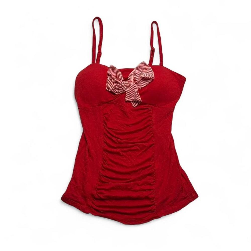Charlotte Russe Y2K Cherry Red Fitted Tank With Striped Bow Detail Size M Comes